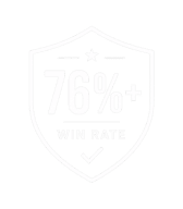 A white shield graphic with 76%+ in large text at the center and smaller, faint text below. The background and shield are both light, making the image low contrast.