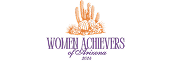 Logo with orange desert landscape and cacti above the words “Women Achievers of Arizona 2023” in purple and orange text on a light background.