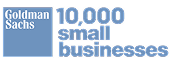 Goldman Sachs 10,000 Small Businesses logo with “Goldman Sachs” in a blue box on the left and “10,000 small businesses” in large blue text to the right.