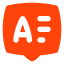 An orange speech bubble containing a bold white letter A on the left and three white horizontal lines on the right.